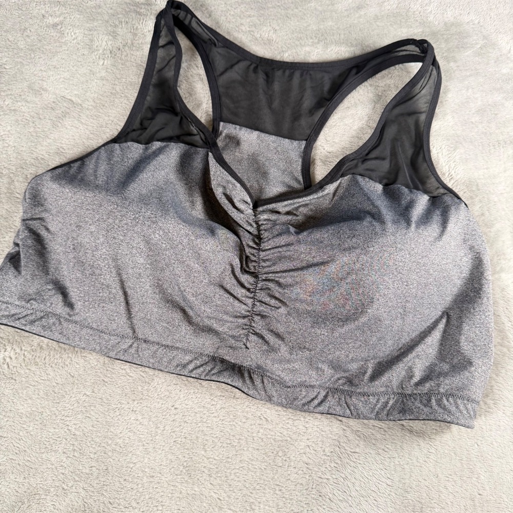 True & Co True Body Mesh Back Sports Bra Heather Gray Ruched Bralette 4X 15810